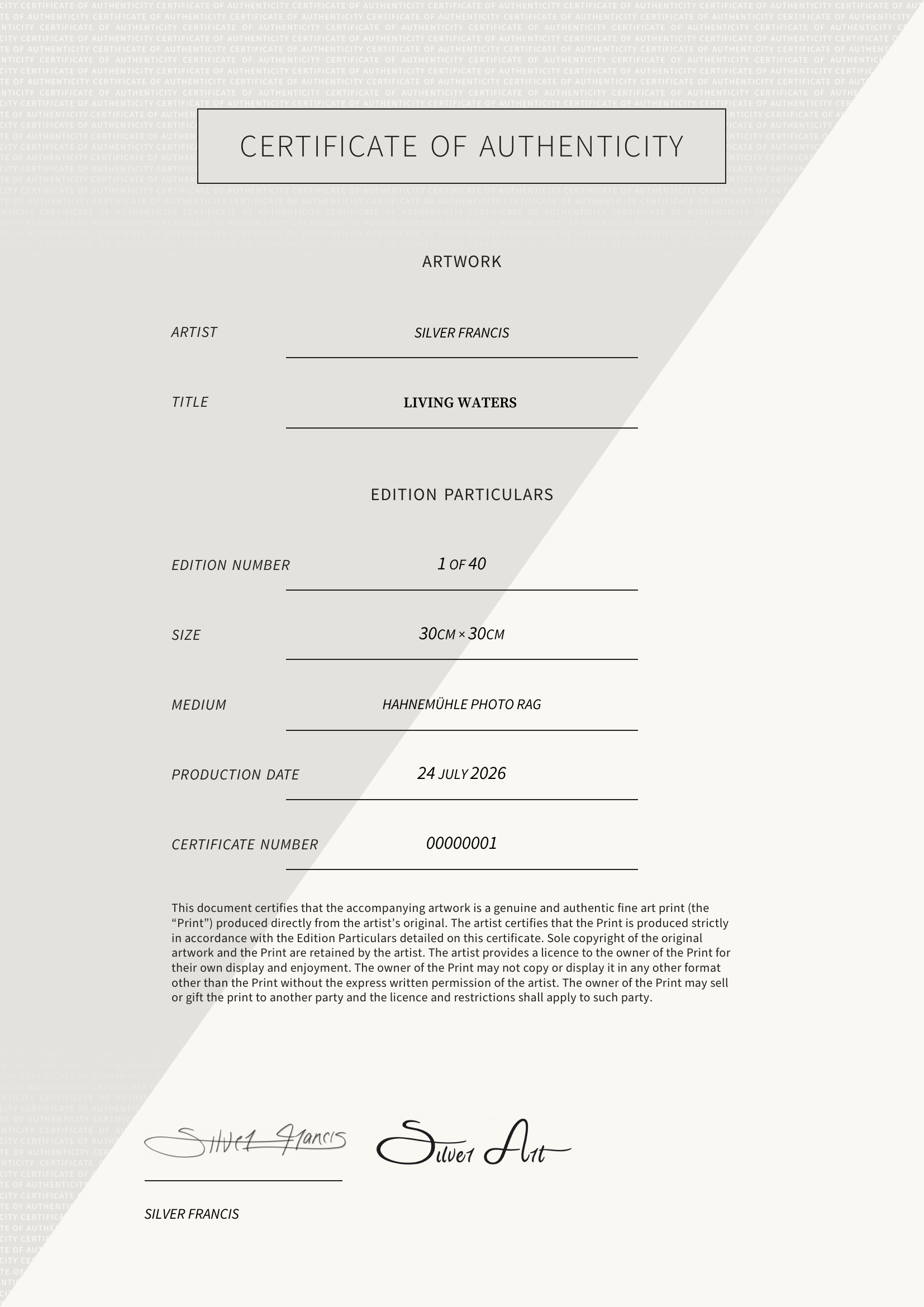 Living Waters  — Certificate of Authenticity